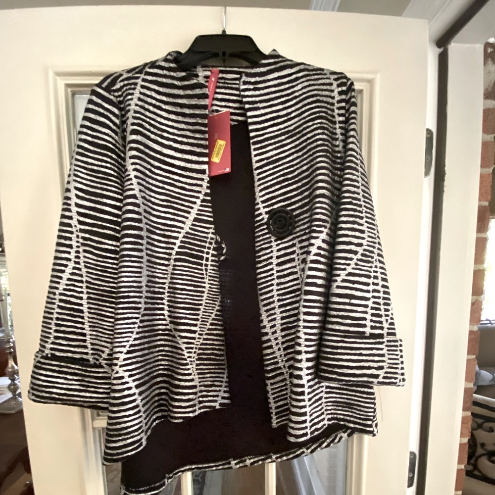 IC by Connie K black and silver striped swing top.